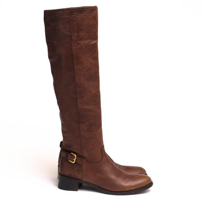 PRADA Long Boots Shoes CERVO SHINE MORE EU 36.5 US 6.5 Leather Brown Authentic