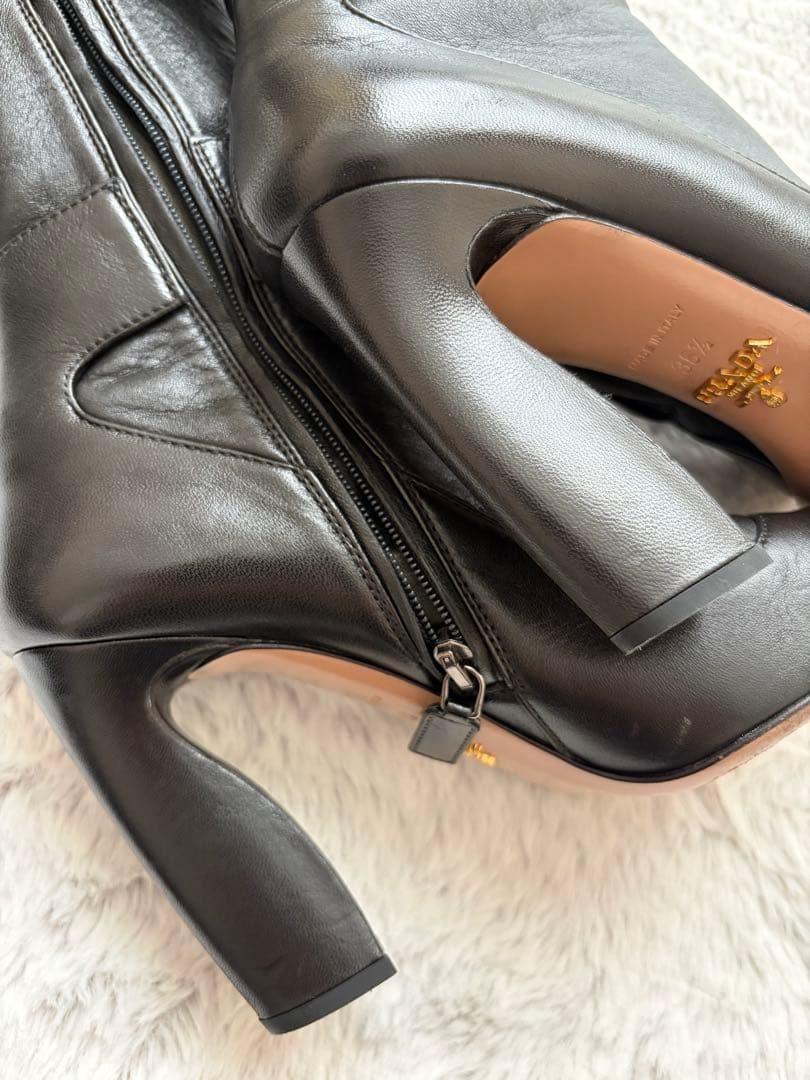 PRADA Long Boots Shoes EU 36.5 US 6.5 Leather Black Authentic