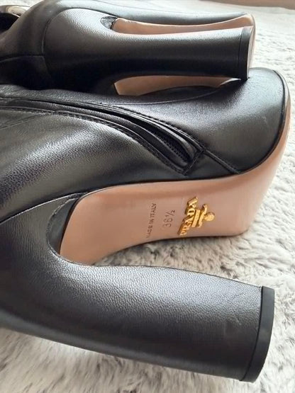 PRADA Long Boots Shoes EU 36.5 US 6.5 Leather Black Authentic