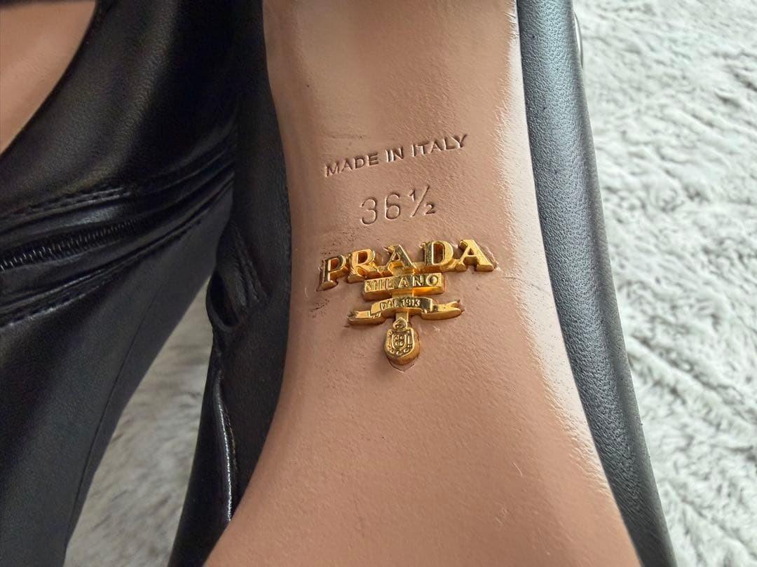 PRADA Long Boots Shoes EU 36.5 US 6.5 Leather Black Authentic