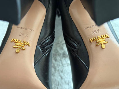 PRADA Long Boots Shoes EU 36.5 US 6.5 Leather Black Authentic