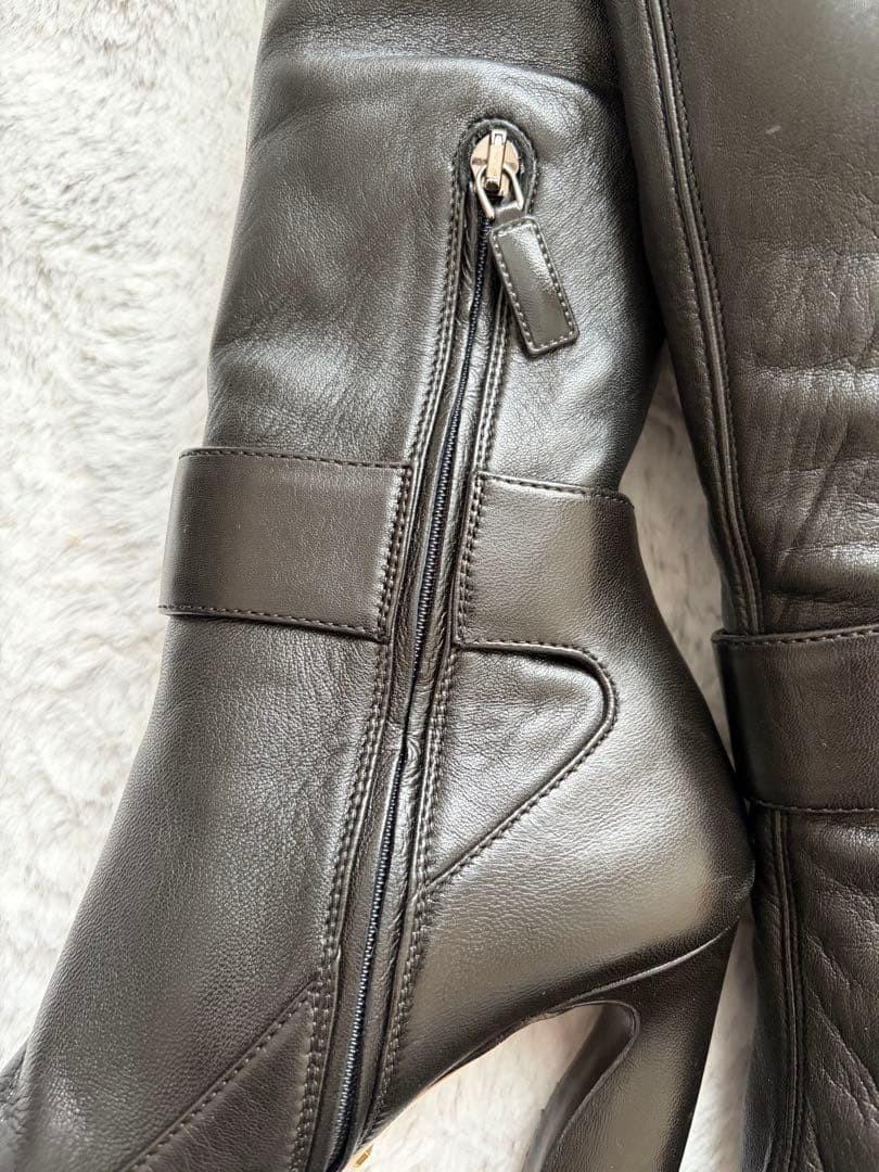 PRADA Long Boots Shoes EU 36.5 US 6.5 Leather Black Authentic