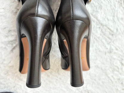 PRADA Long Boots Shoes EU 36.5 US 6.5 Leather Black Authentic