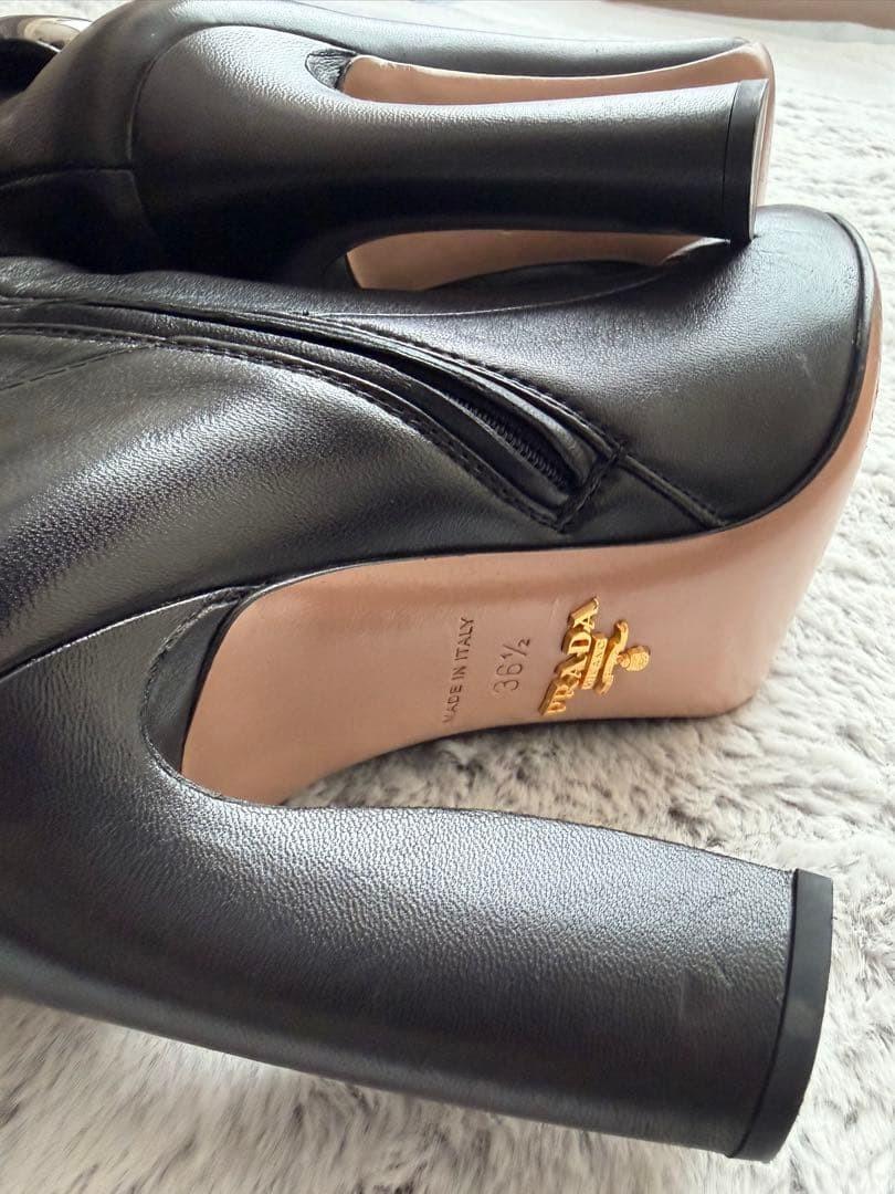 PRADA Long Boots Shoes EU 36.5 US 6.5 Leather Black Authentic
