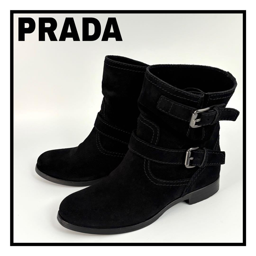 PRADA engineer Short Boots Shoes EU 36 US 6 Suede Black Authentic