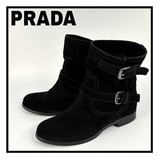 PRADA engineer Short Boots Shoes EU 36 US 6 Suede Black Authentic