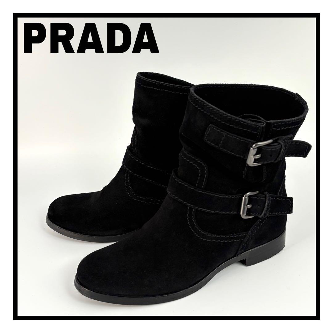 PRADA engineer Short Boots Shoes EU 36 US 6 Suede Black Authentic