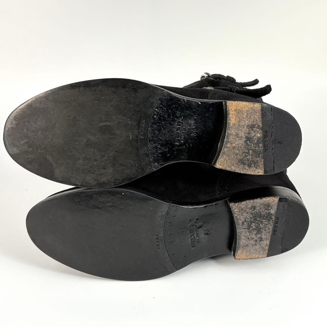 PRADA engineer Short Boots Shoes EU 36 US 6 Suede Black Authentic