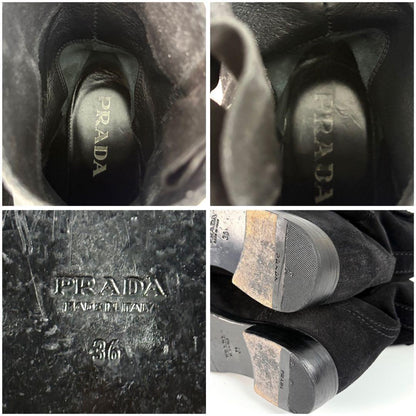 PRADA engineer Short Boots Shoes EU 36 US 6 Suede Black Authentic
