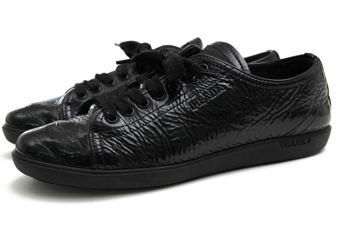 PRADA Sneakers Shoes Low-Cut EU 36.5 US 6.5 Patent Leather Black Authentic