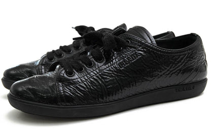 PRADA Sneakers Shoes Low-Cut EU 36.5 US 6.5 Patent Leather Black Authentic
