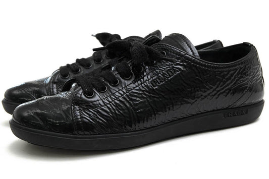 PRADA Sneakers Shoes Low-Cut EU 36.5 US 6.5 Patent Leather Black Authentic