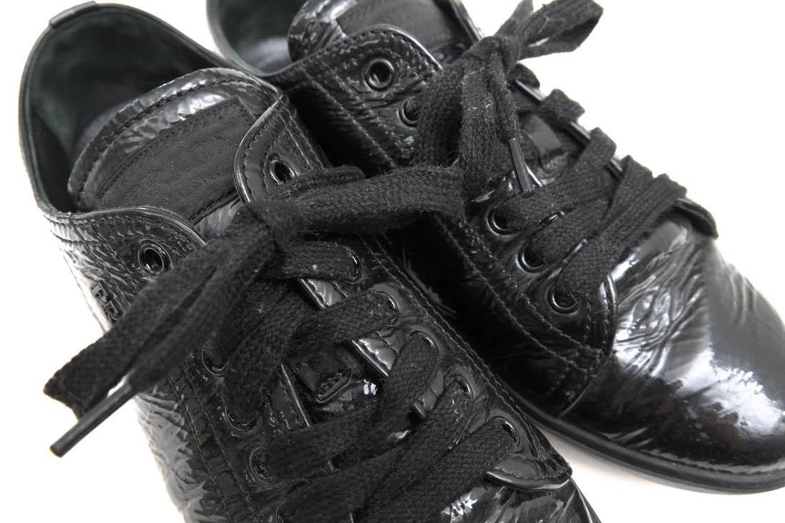PRADA Sneakers Shoes Low-Cut EU 36.5 US 6.5 Patent Leather Black Authentic