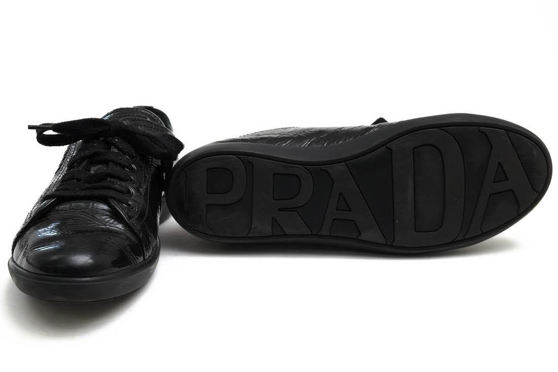PRADA Sneakers Shoes Low-Cut EU 36.5 US 6.5 Patent Leather Black Authentic