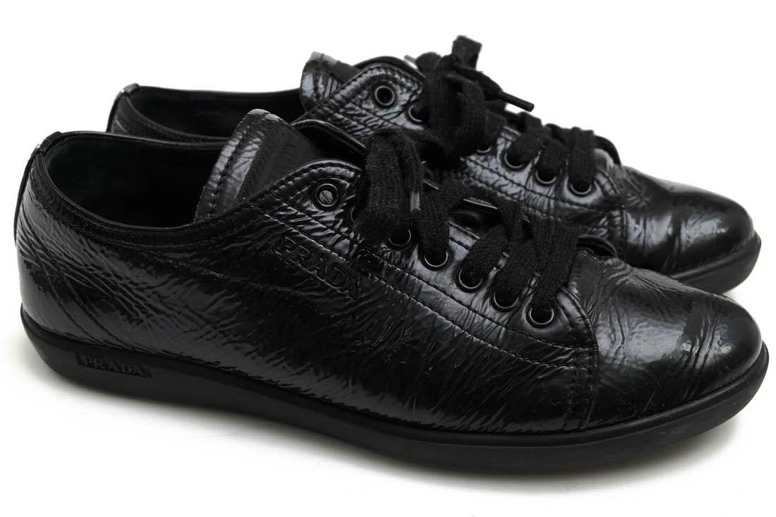 PRADA Sneakers Shoes Low-Cut EU 36.5 US 6.5 Patent Leather Black Authentic