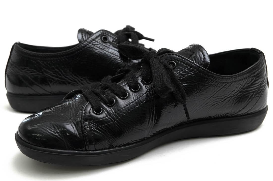 PRADA Sneakers Shoes Low-Cut EU 36.5 US 6.5 Patent Leather Black Authentic