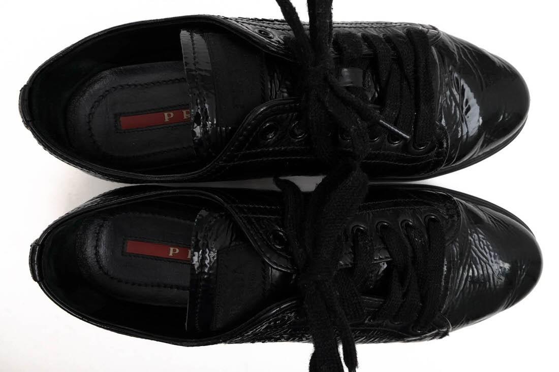 PRADA Sneakers Shoes Low-Cut EU 36.5 US 6.5 Patent Leather Black Authentic