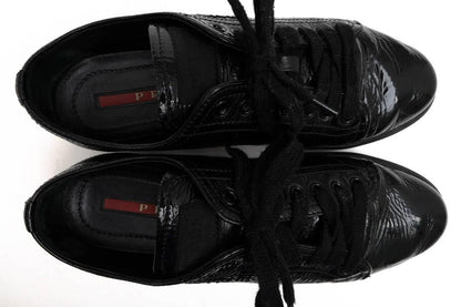 PRADA Sneakers Shoes Low-Cut EU 36.5 US 6.5 Patent Leather Black Authentic