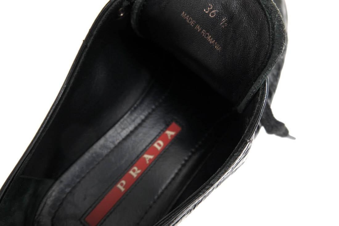 PRADA Sneakers Shoes Low-Cut EU 36.5 US 6.5 Patent Leather Black Authentic