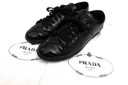 PRADA Sneakers Shoes Low-Cut EU 36.5 US 6.5 Patent Leather Black Authentic