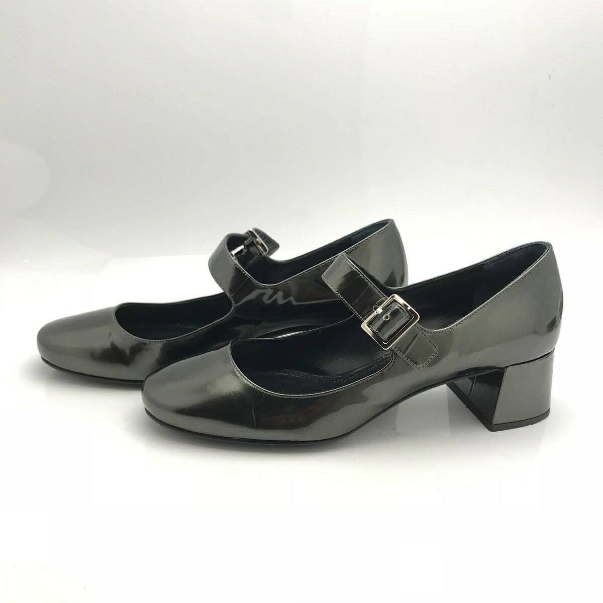 PRADA Shoes Pumps Heel EU 36.5 US 6.5 Leather metallic gray Authentic