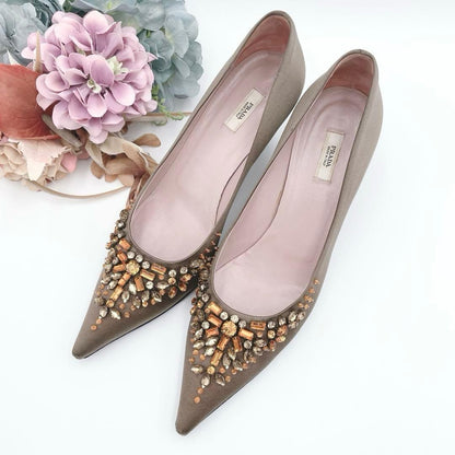 PRADA Shoes Pumps Heel EU 36.5 US 6.5 Brown Authentic