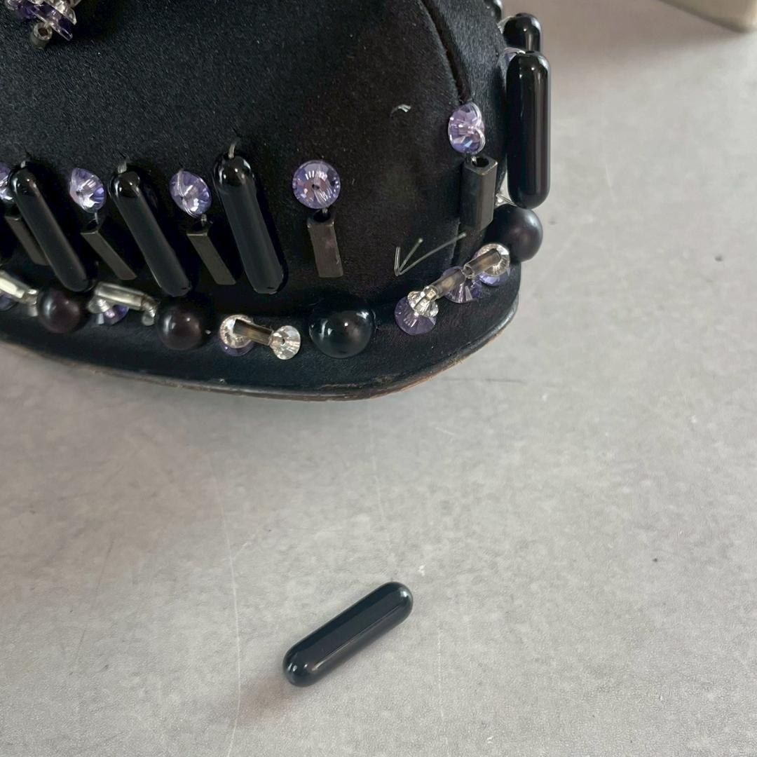 PRADA Shoes Pumps Heel EU 37.0 US 7.0 Fabric Leather Black Purple Authentic