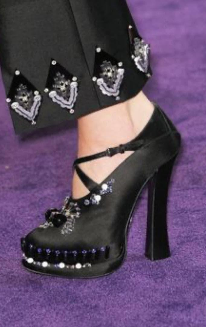 PRADA Shoes Pumps Heel EU 37.0 US 7.0 Fabric Leather Black Purple Authentic