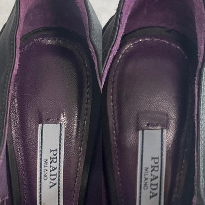 PRADA Shoes Pumps Heel EU 37.0 US 7.0 Fabric Leather Black Purple Authentic