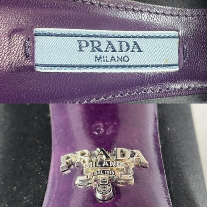 PRADA Shoes Pumps Heel EU 37.0 US 7.0 Fabric Leather Black Purple Authentic