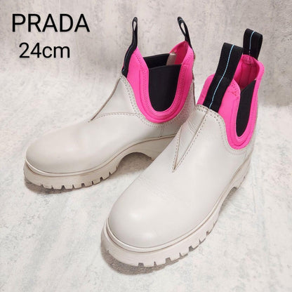 PRADA Short Boots Shoes EU 37 US 7 White Pink Authentic