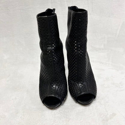PRADA Short Boots Shoes EU 36.5 US 6.5 Perforated Leather Black Authentic