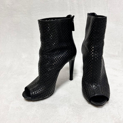 PRADA Short Boots Shoes EU 36.5 US 6.5 Perforated Leather Black Authentic