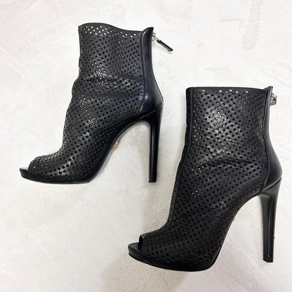 PRADA Short Boots Shoes EU 36.5 US 6.5 Perforated Leather Black Authentic