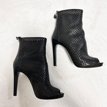 PRADA Short Boots Shoes EU 36.5 US 6.5 Perforated Leather Black Authentic