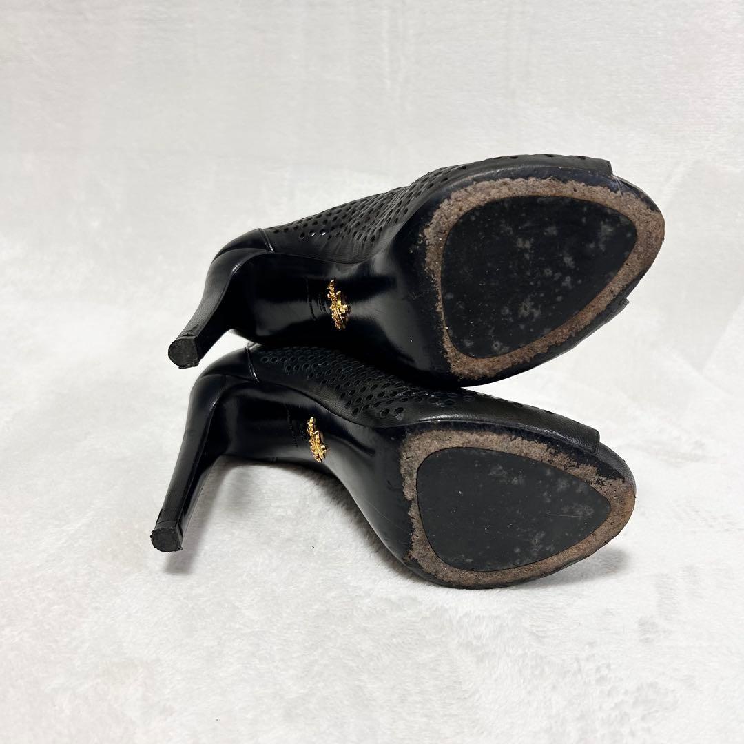 PRADA Short Boots Shoes EU 36.5 US 6.5 Perforated Leather Black Authentic