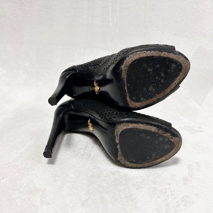PRADA Short Boots Shoes EU 36.5 US 6.5 Perforated Leather Black Authentic