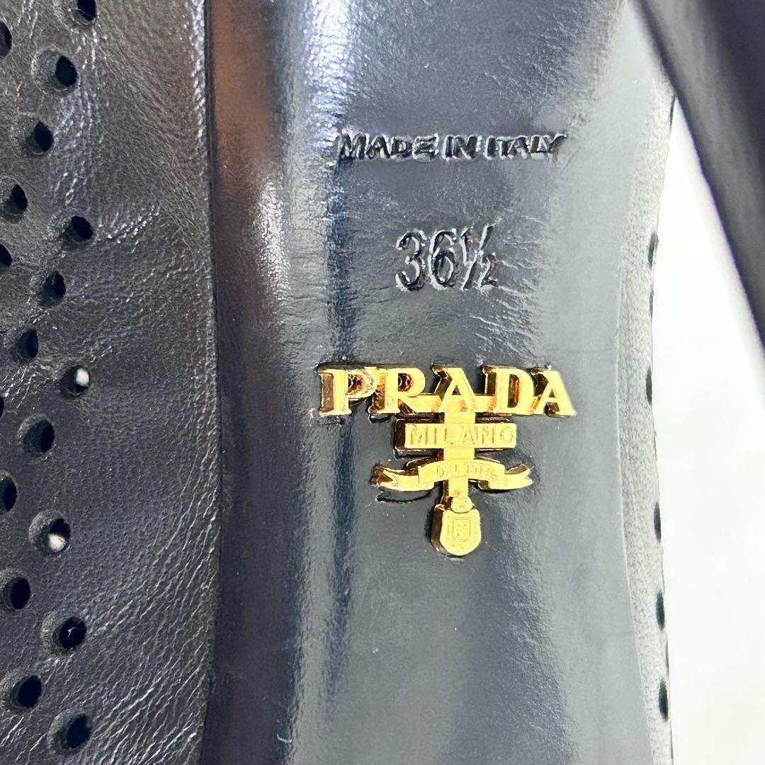 PRADA Short Boots Shoes EU 36.5 US 6.5 Perforated Leather Black Authentic