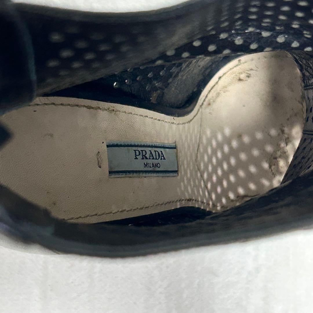 PRADA Short Boots Shoes EU 36.5 US 6.5 Perforated Leather Black Authentic