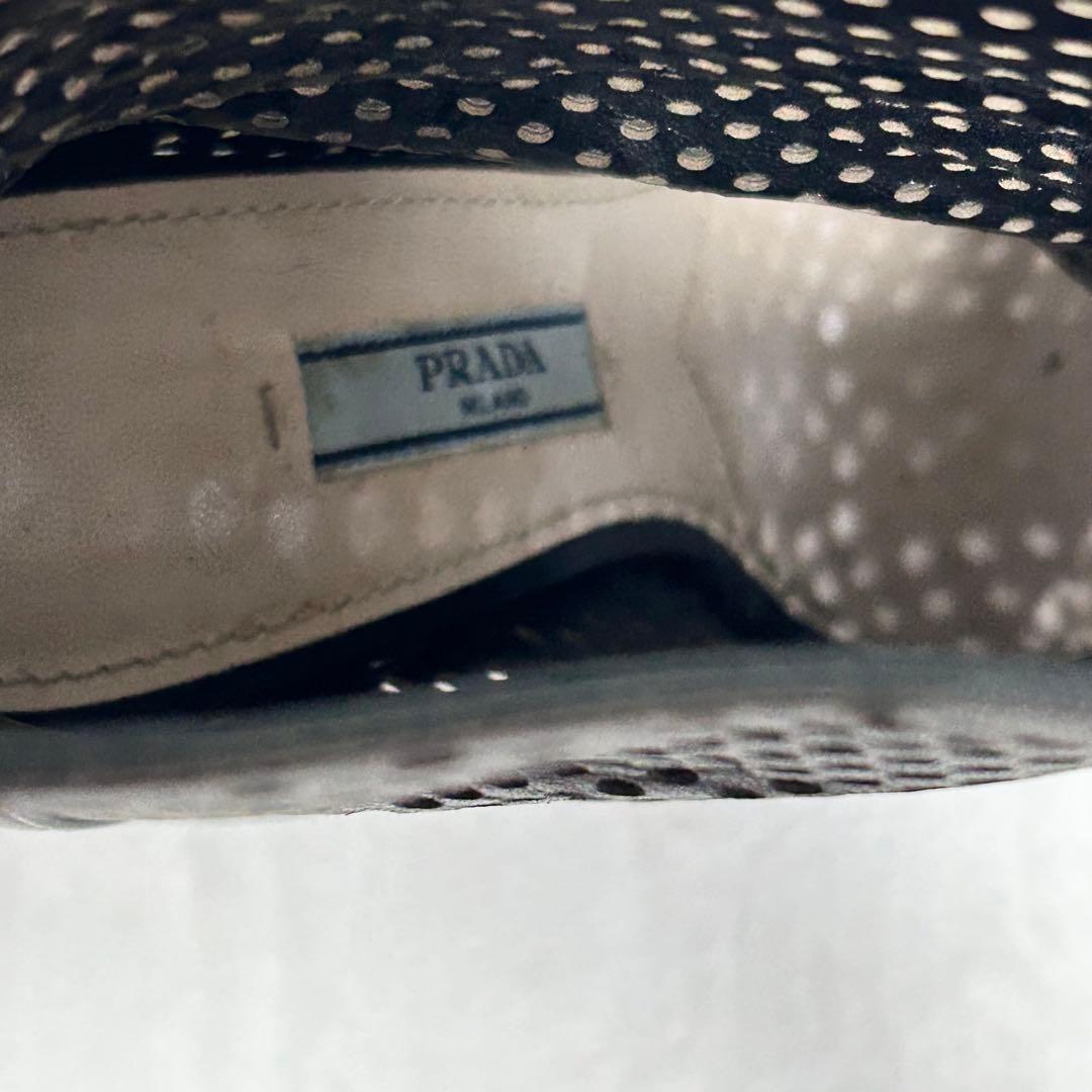 PRADA Short Boots Shoes EU 36.5 US 6.5 Perforated Leather Black Authentic