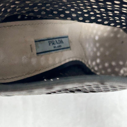 PRADA Short Boots Shoes EU 36.5 US 6.5 Perforated Leather Black Authentic