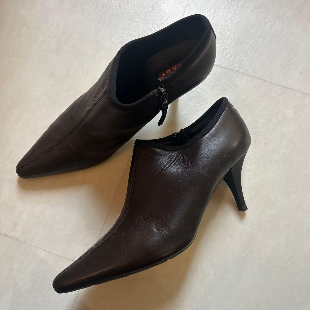 PRADA Short Boots Shoes EU 39 US 9 Leather Dark Brown Authentic