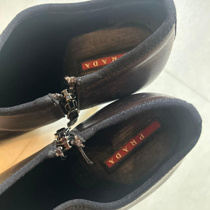 PRADA Short Boots Shoes EU 39 US 9 Leather Dark Brown Authentic