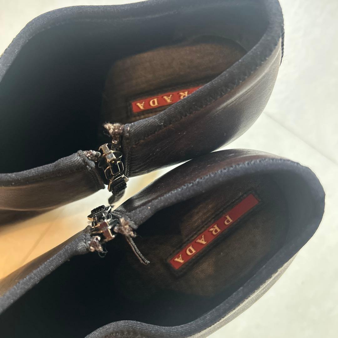 PRADA Short Boots Shoes EU 39 US 9 Leather Dark Brown Authentic