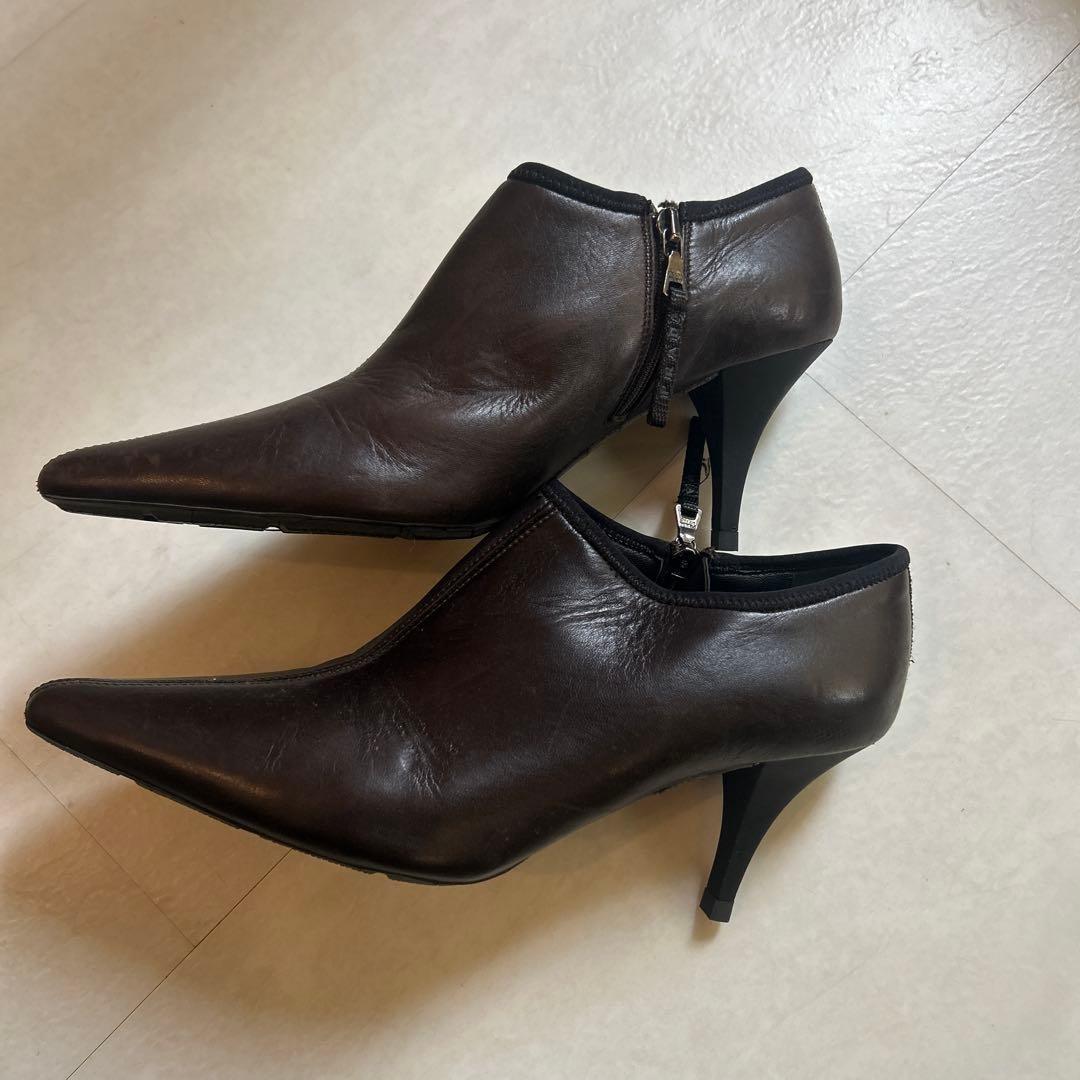PRADA Short Boots Shoes EU 39 US 9 Leather Dark Brown Authentic