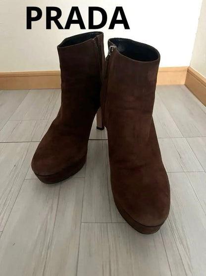 PRADA Short Boots Shoes EU 36 US 6 Suede Brown Authentic