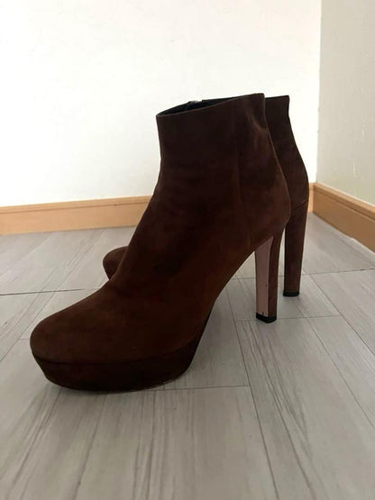 PRADA Short Boots Shoes EU 36 US 6 Suede Brown Authentic
