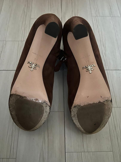 PRADA Short Boots Shoes EU 36 US 6 Suede Brown Authentic