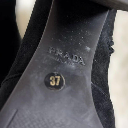 PRADA Short Boots Shoes EU 37 US 7 Suede Black Authentic