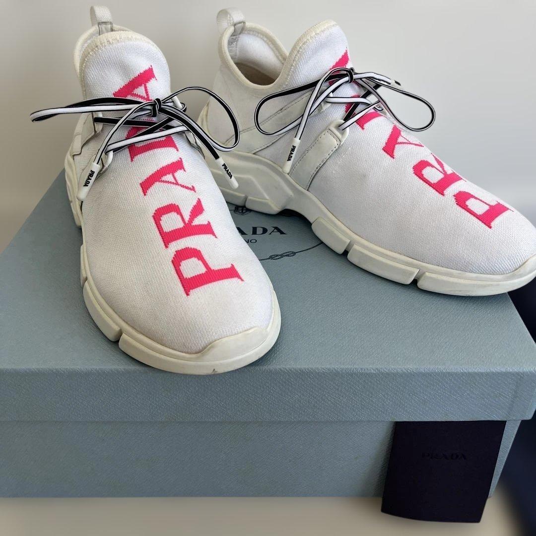 PRADA Sneakers Shoes Low-Cut EU 37.5 US 7.5 White Pink Authentic